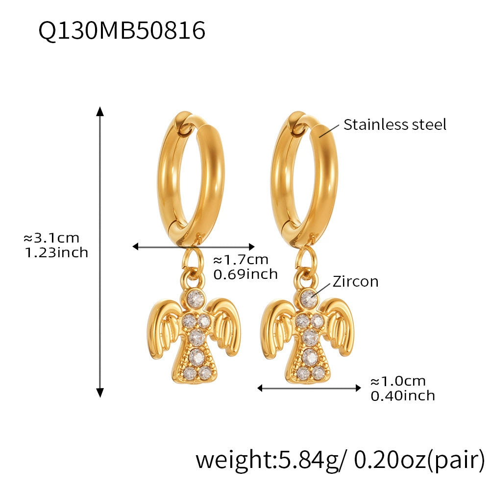 316L Stainless Steel Sparkling 5A Zircon Angel Dangle Hoop Earrings - Image 4