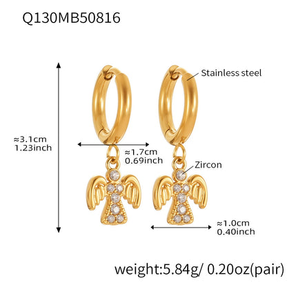 316L Stainless Steel Sparkling 5A Zircon Angel Dangle Hoop Earrings - Image 4