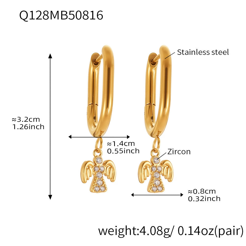 316L Stainless Steel Sparkling 5A Zircon Angel Dangle Hoop Earrings - Image 6