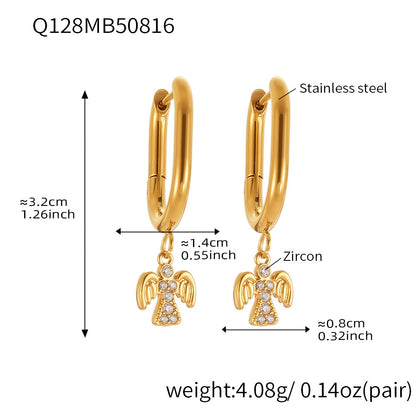 316L Stainless Steel Sparkling 5A Zircon Angel Dangle Hoop Earrings - Image 6