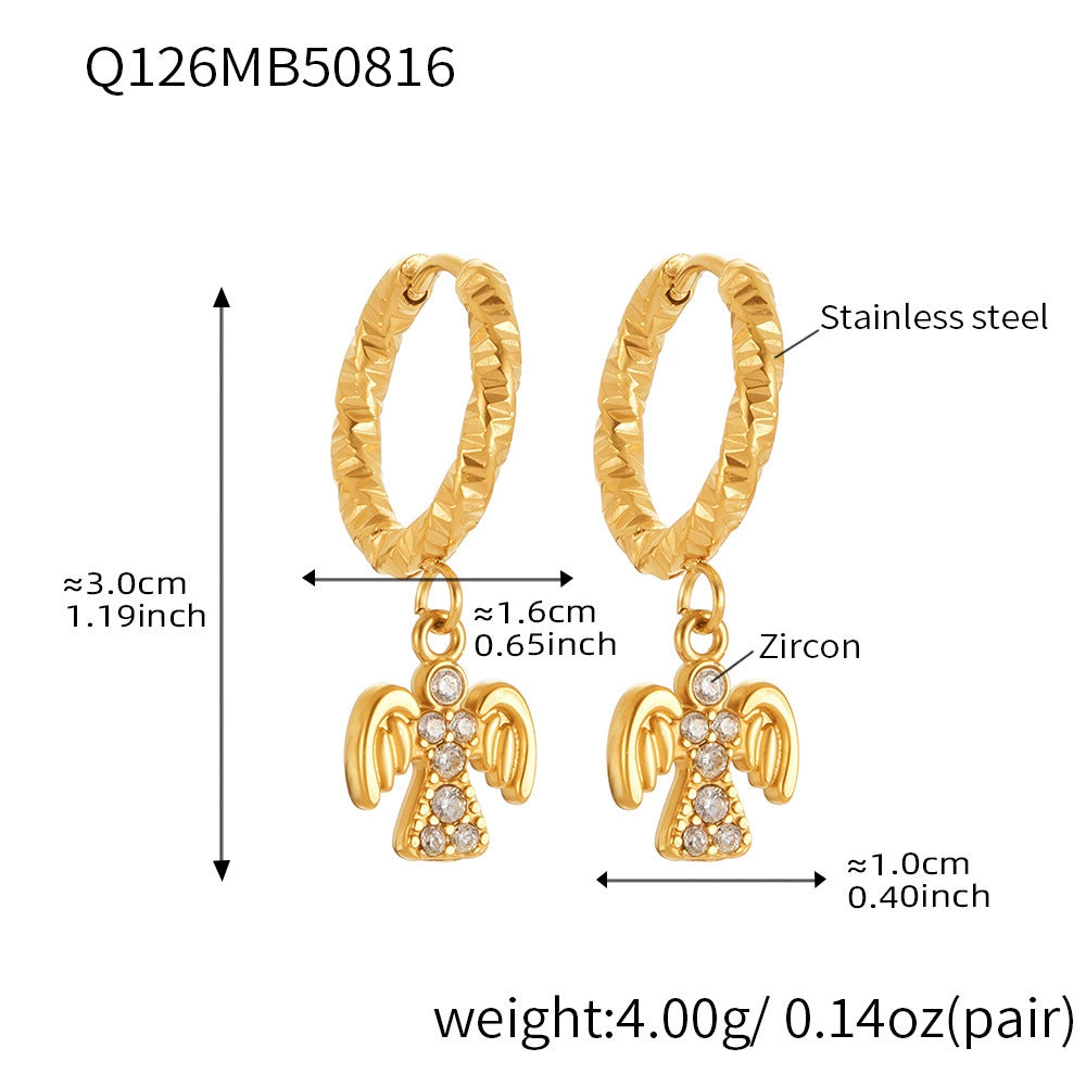 316L Stainless Steel Sparkling 5A Zircon Angel Dangle Hoop Earrings - Image 8