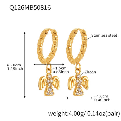 316L Stainless Steel Sparkling 5A Zircon Angel Dangle Hoop Earrings - Image 8