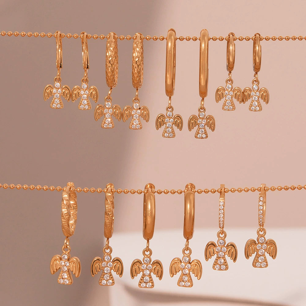 316L Stainless Steel Sparkling 5A Zircon Angel Dangle Hoop Earrings - Image 9