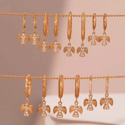 316L Stainless Steel Sparkling 5A Zircon Angel Dangle Hoop Earrings - Image 9