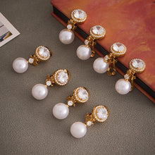 316L Stainless Steel Sparkling 5A Zircon & Faux Pearl Dangle Ear Clips - Image 11
