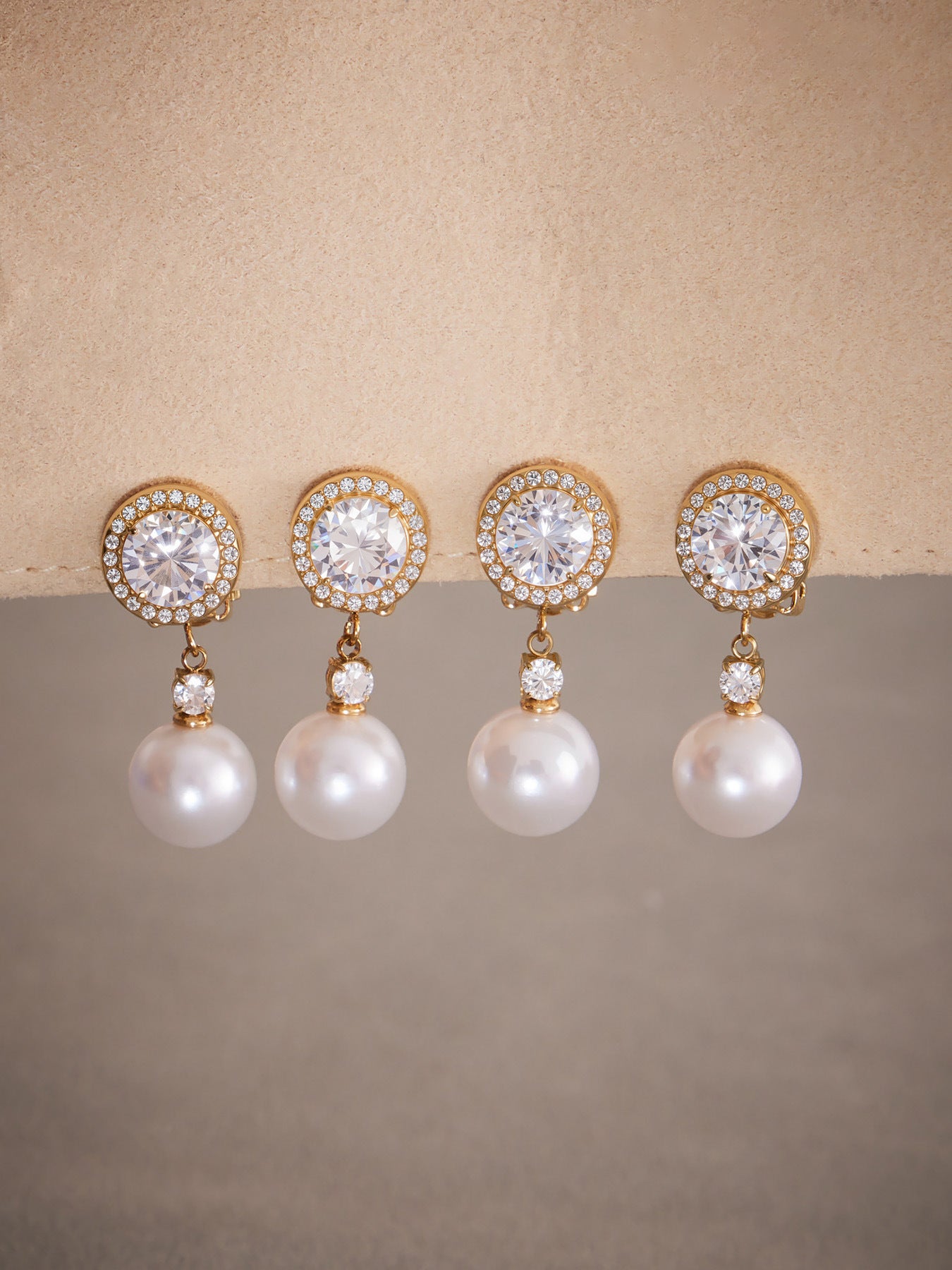 316L Stainless Steel Sparkling 5A Zircon & Faux Pearl Dangle Ear Clips - Image 7