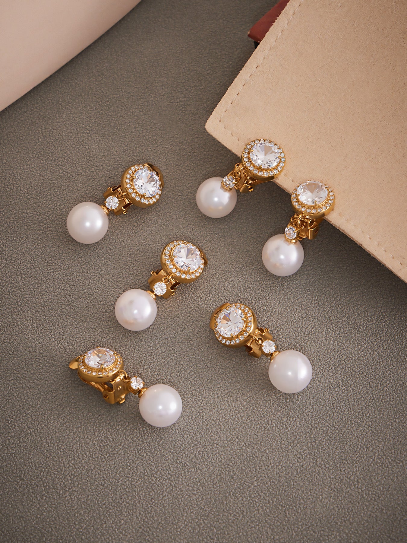 316L Stainless Steel Sparkling 5A Zircon & Faux Pearl Dangle Ear Clips - Image 8