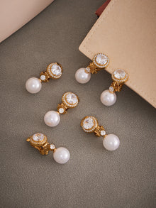 316L Stainless Steel Sparkling 5A Zircon & Faux Pearl Dangle Ear Clips - Image 8
