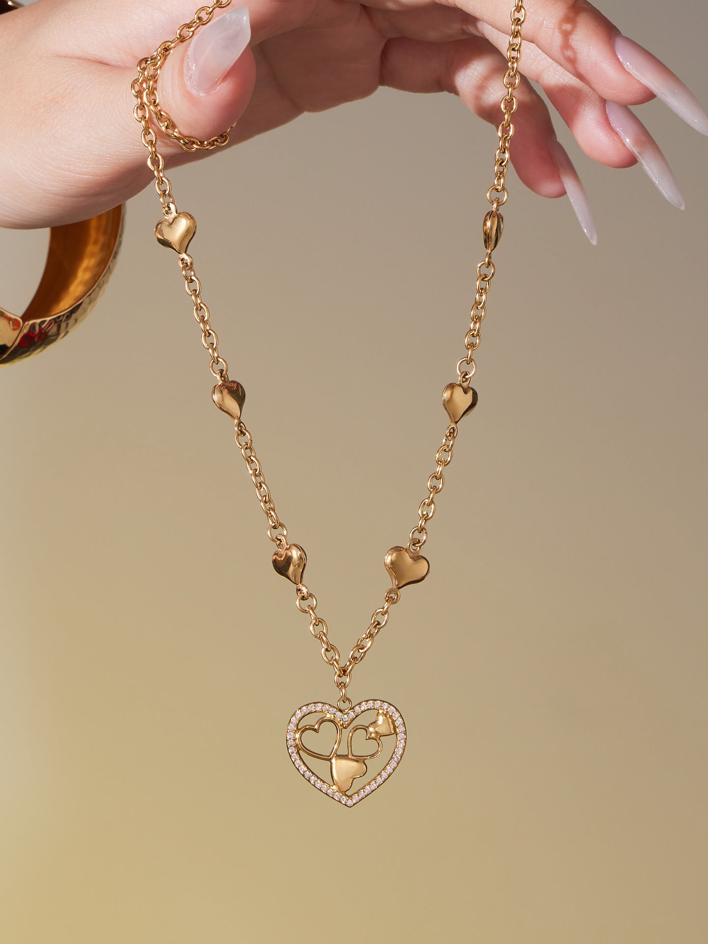 316L Stainless Steel Sparkling 5A Zircon Large Cut-Out Heart Pendant Necklace - Image 10