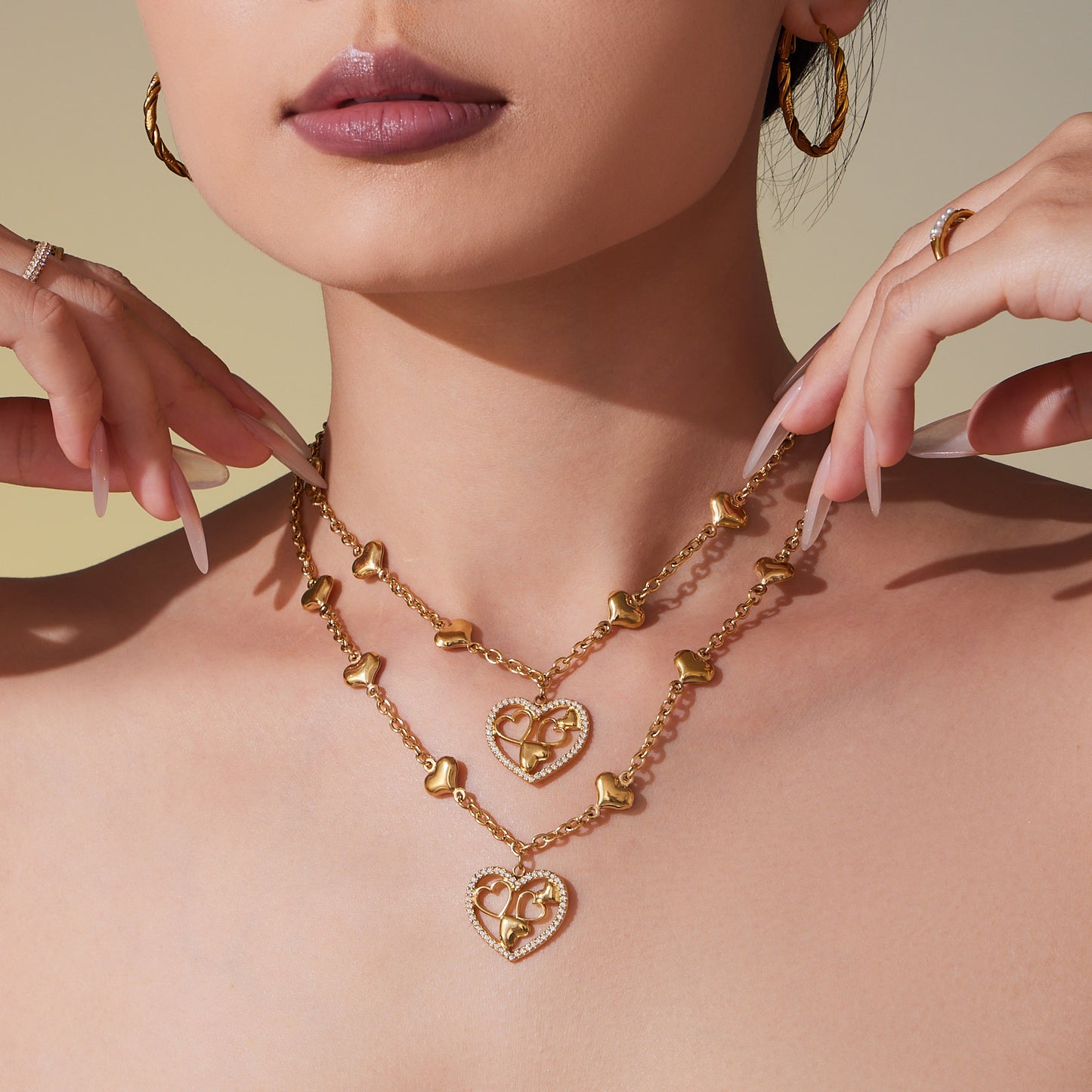 316L Stainless Steel Sparkling 5A Zircon Large Cut-Out Heart Pendant Necklace - Image 7