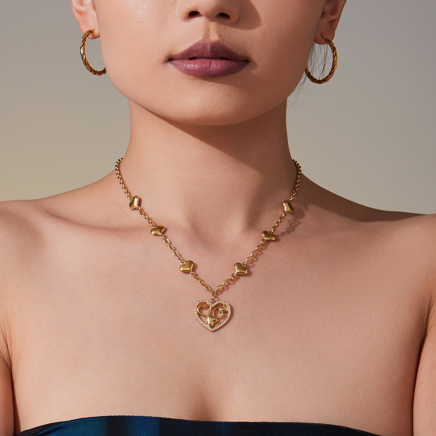 316L Stainless Steel Sparkling 5A Zircon Large Cut-Out Heart Pendant Necklace - Image 9