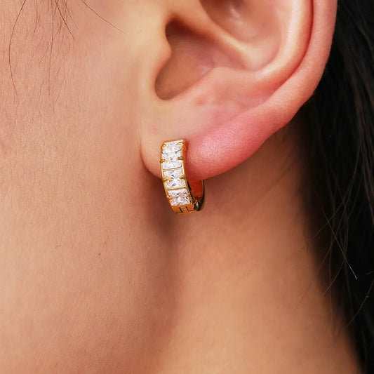 316L Stainless Steel Sparkling 5A Zircon Minimalist Round Hoop Earrings - Image 3