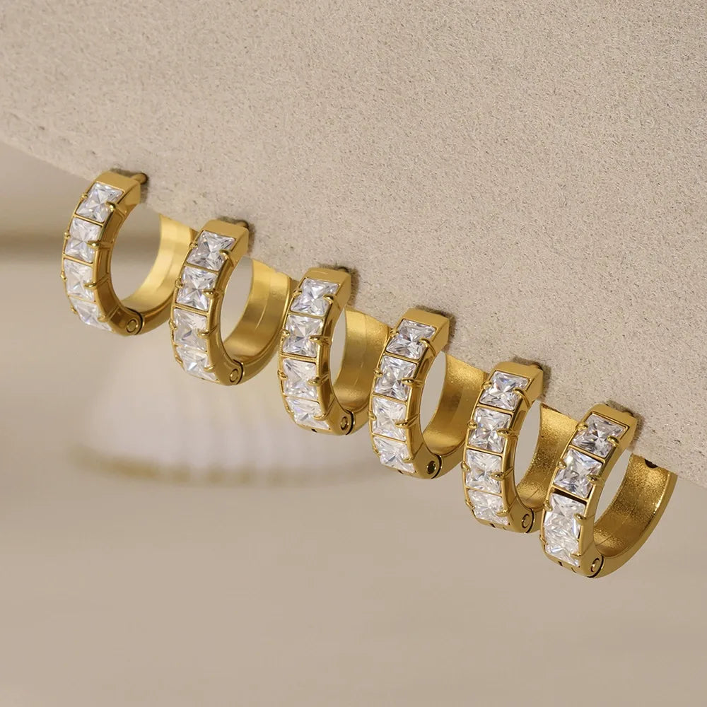 316L Stainless Steel Sparkling 5A Zircon Minimalist Round Hoop Earrings - Image 4