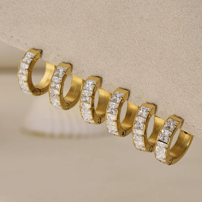 316L Stainless Steel Sparkling 5A Zircon Minimalist Round Hoop Earrings - Image 4