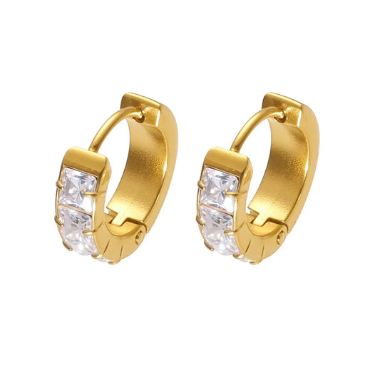 316L Stainless Steel Sparkling 5A Zircon Minimalist Round Hoop Earrings - Image 5