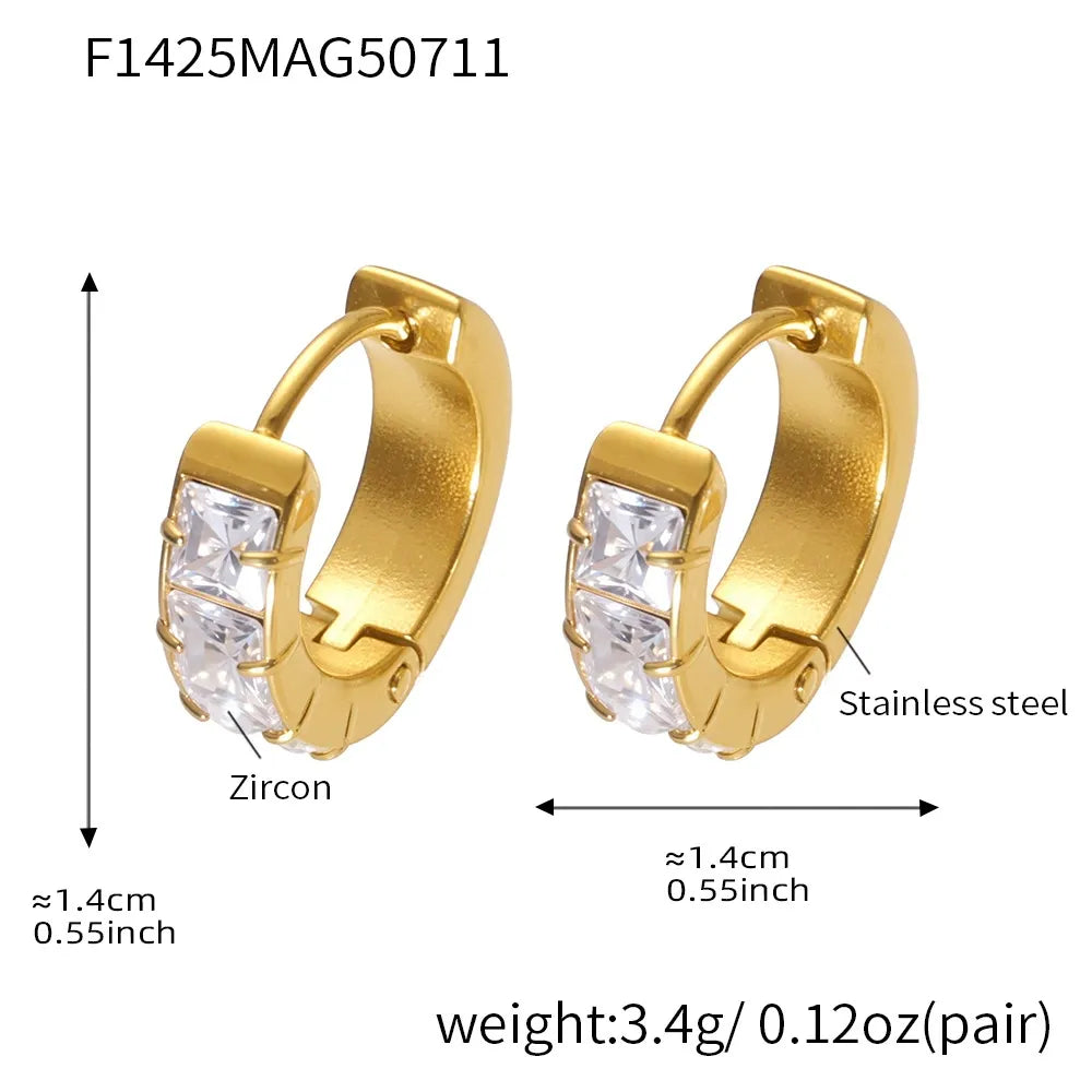 316L Stainless Steel Sparkling 5A Zircon Minimalist Round Hoop Earrings - Image 6