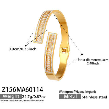 316L Stainless Steel Sparkling 5A Zircon Pavé & Enamel Daisy Bracelet Set - Image 1