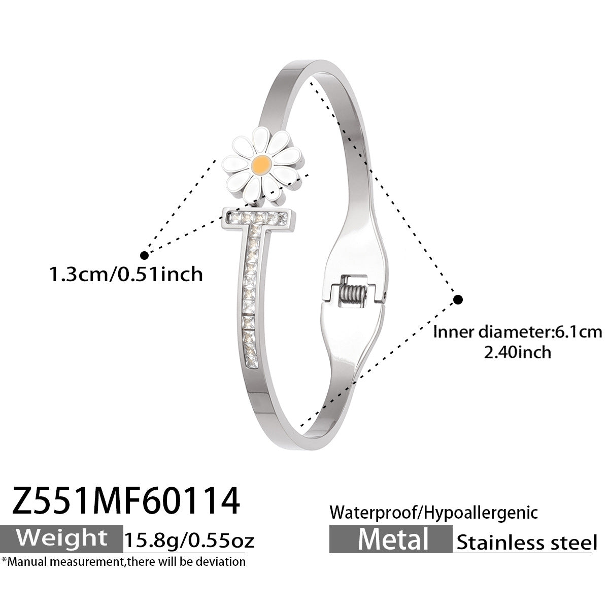 316L Stainless Steel Sparkling 5A Zircon Pavé & Enamel Daisy Bracelet Set - Image 15