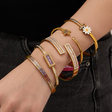 316L Stainless Steel Sparkling 5A Zircon Pavé & Enamel Daisy Bracelet Set - Image 2
