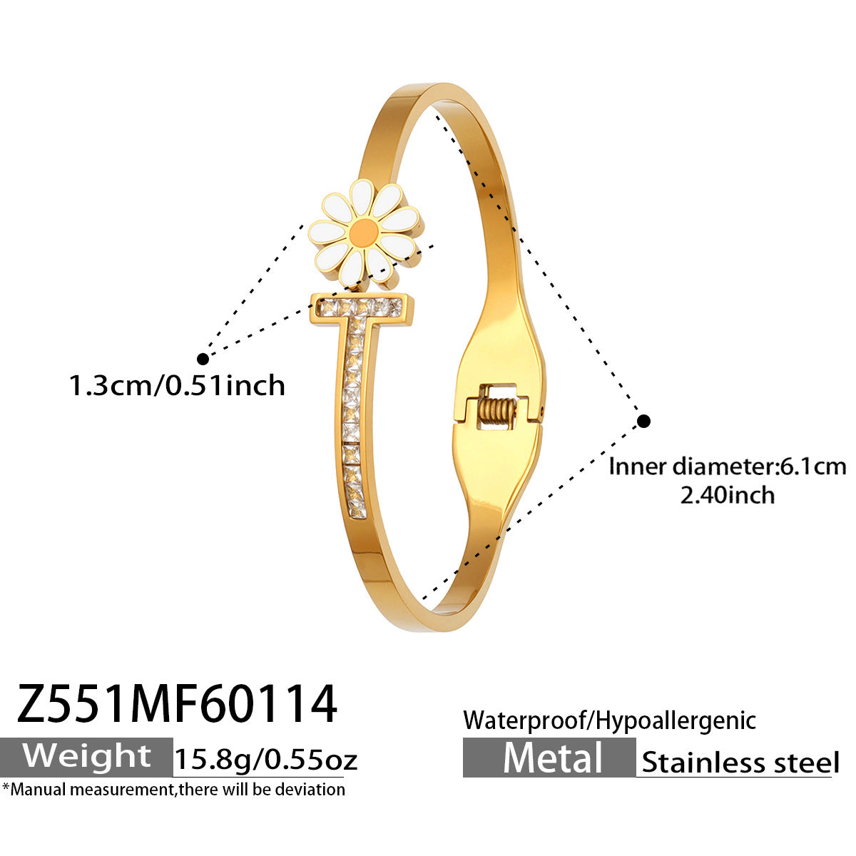 316L Stainless Steel Sparkling 5A Zircon Pavé & Enamel Daisy Bracelet Set - Image 9