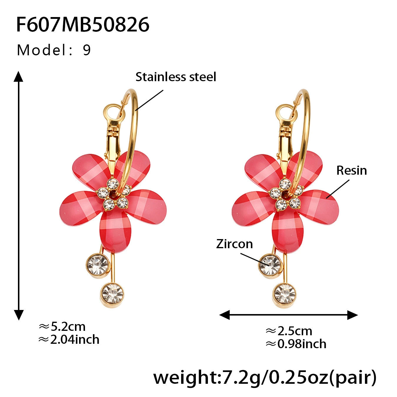 316L Stainless Steel Sparkling Camellia Tassel Hoop Earrings - Image 10