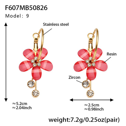 316L Stainless Steel Sparkling Camellia Tassel Hoop Earrings - Image 10