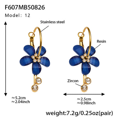 316L Stainless Steel Sparkling Camellia Tassel Hoop Earrings - Image 11