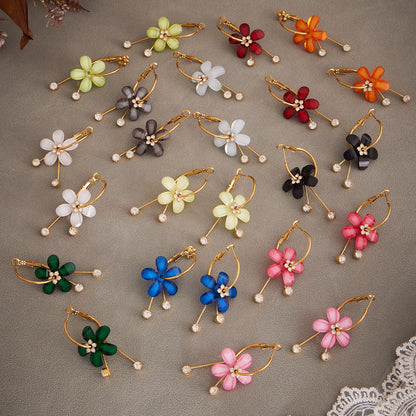 316L Stainless Steel Sparkling Camellia Tassel Hoop Earrings - Image 15