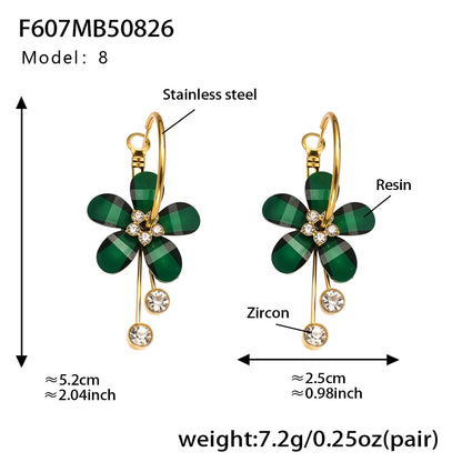 316L Stainless Steel Sparkling Camellia Tassel Hoop Earrings - Image 2