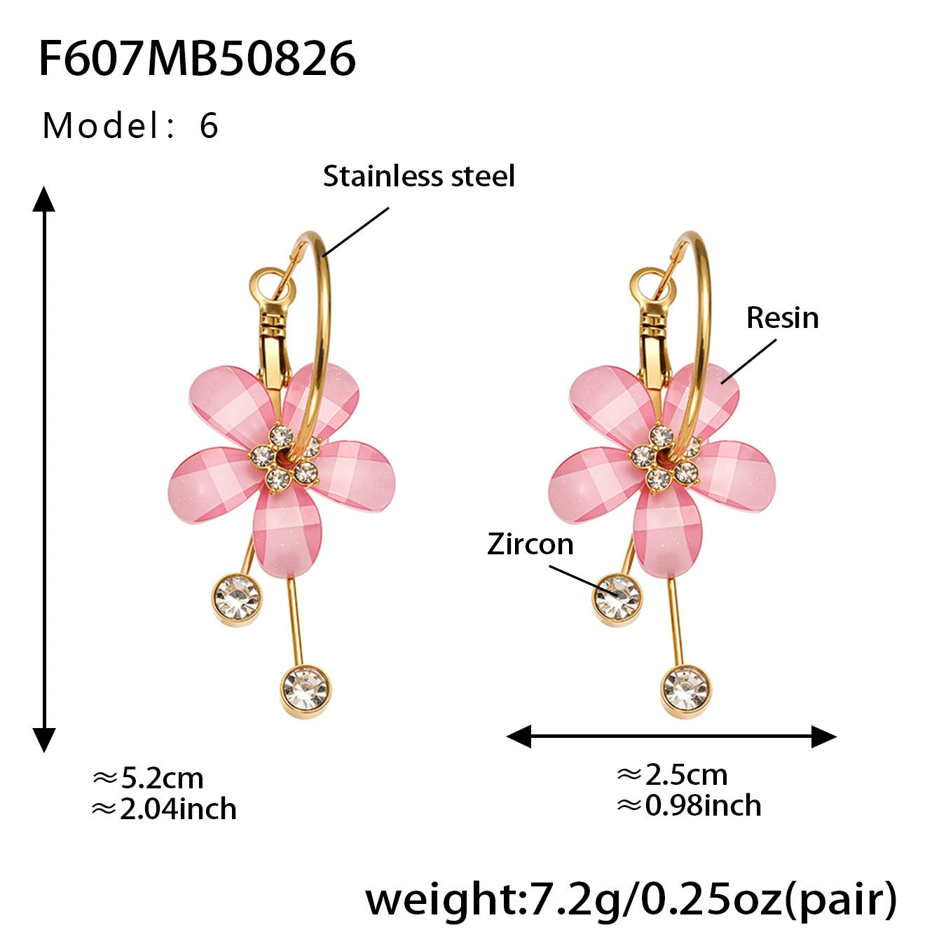 316L Stainless Steel Sparkling Camellia Tassel Hoop Earrings - Image 4