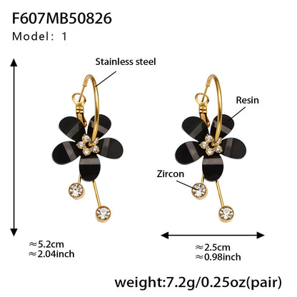 316L Stainless Steel Sparkling Camellia Tassel Hoop Earrings - Image 5