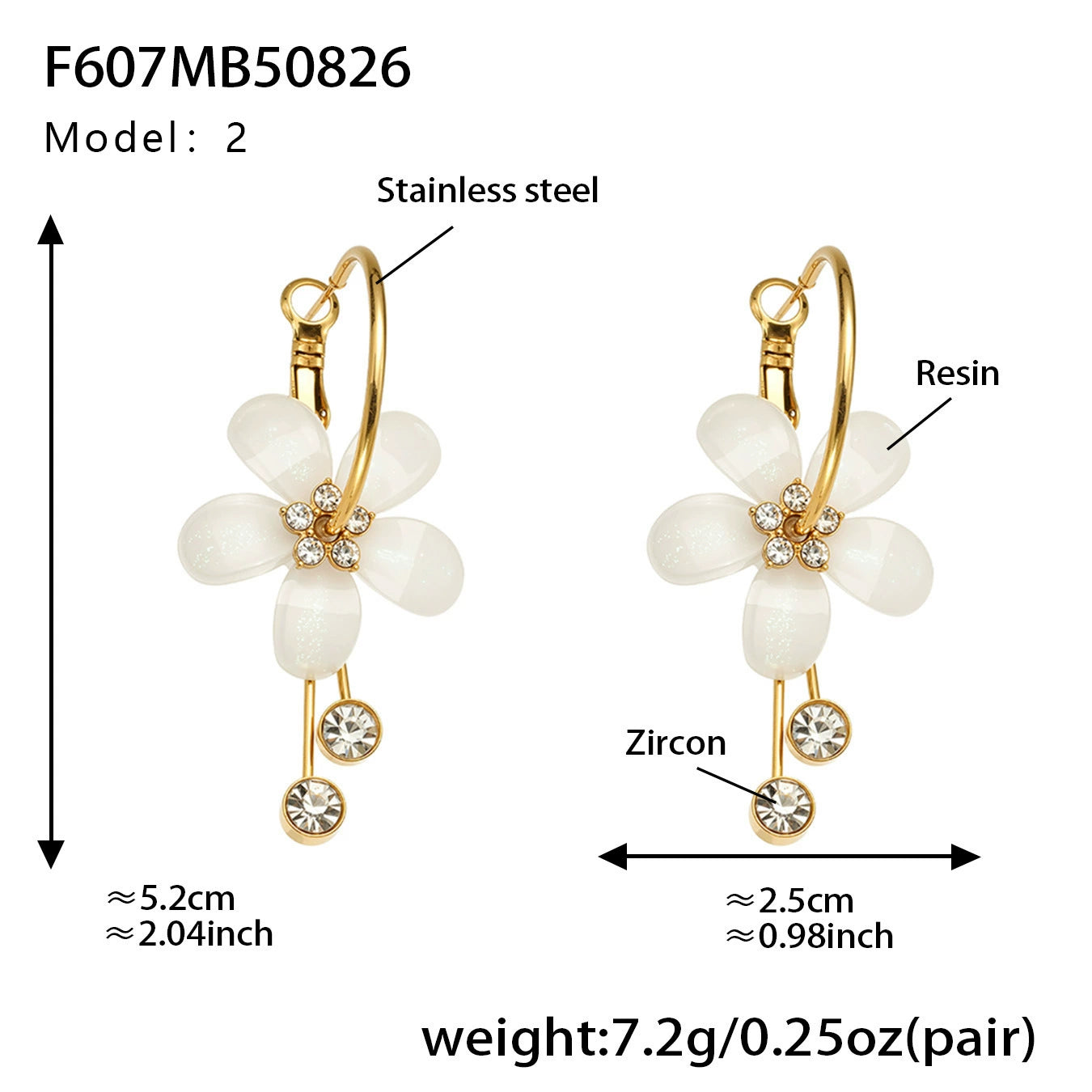 316L Stainless Steel Sparkling Camellia Tassel Hoop Earrings - Image 6
