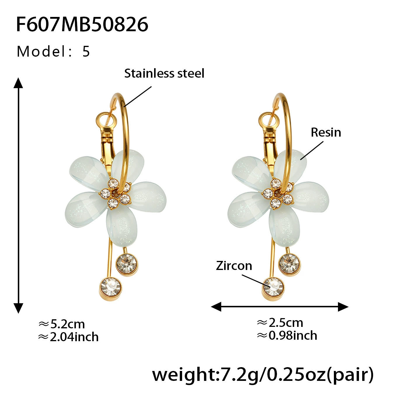 316L Stainless Steel Sparkling Camellia Tassel Hoop Earrings - Image 8