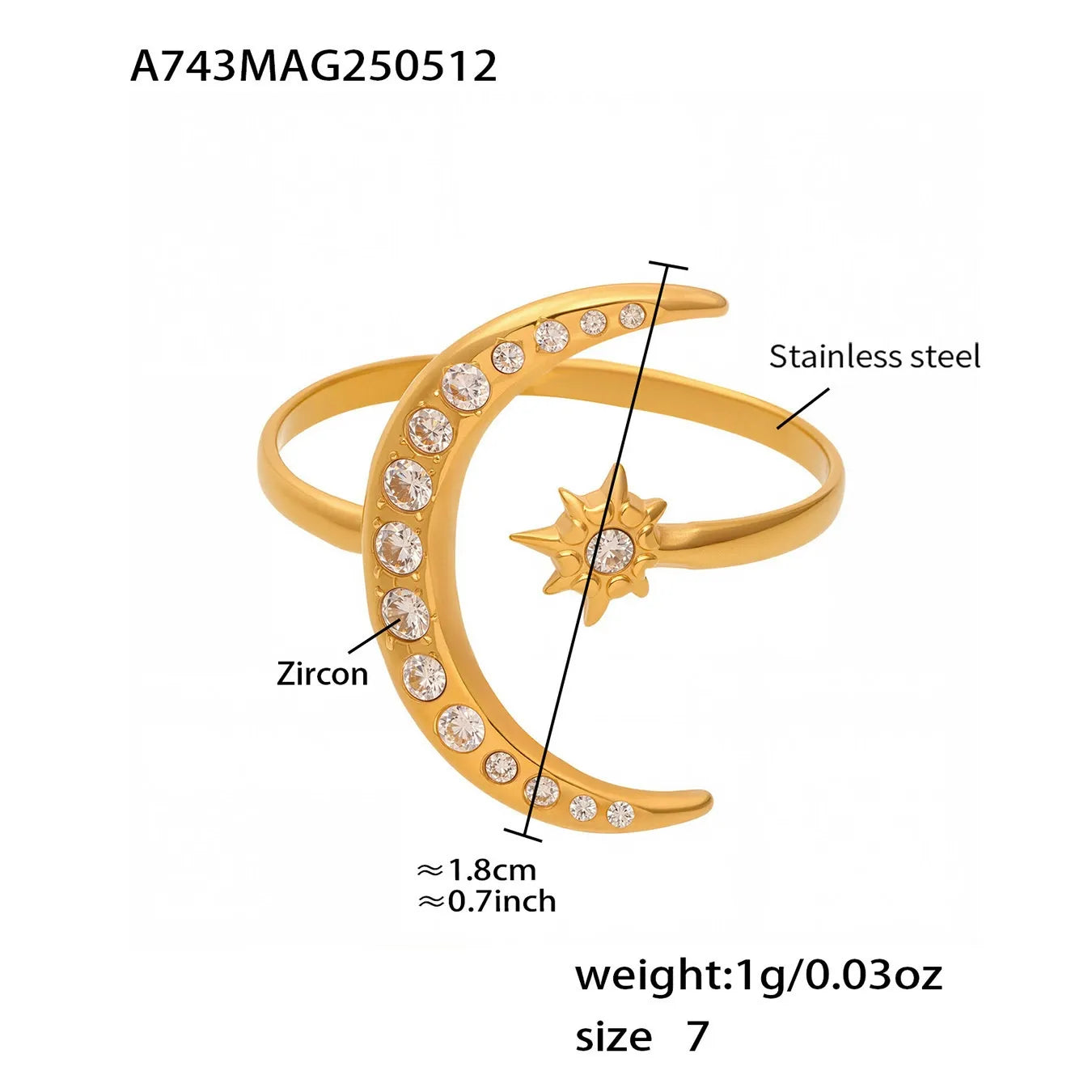 316L Stainless Steel Sparkling Celestial Zirconia Ring - Image 6