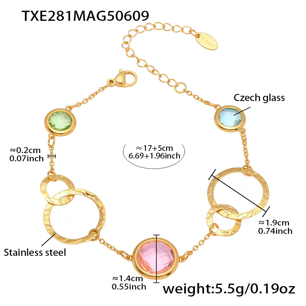 316L Stainless Steel Sparkling Czech Glass Round Bracelet - Image 3