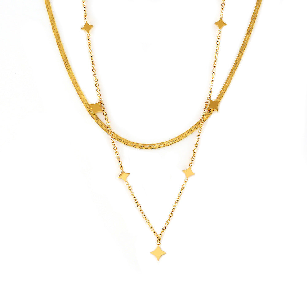 316L Stainless Steel Sparkling Starry Sky Rhombus Dainty Collarbone Necklace - Image 5