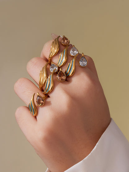 316L Stainless Steel Sparkling Teardrop Zircon Angel Wing Adjustable Ring - Image 12