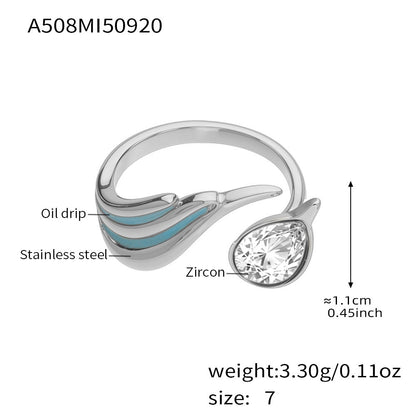 316L Stainless Steel Sparkling Teardrop Zircon Angel Wing Adjustable Ring - Image 13