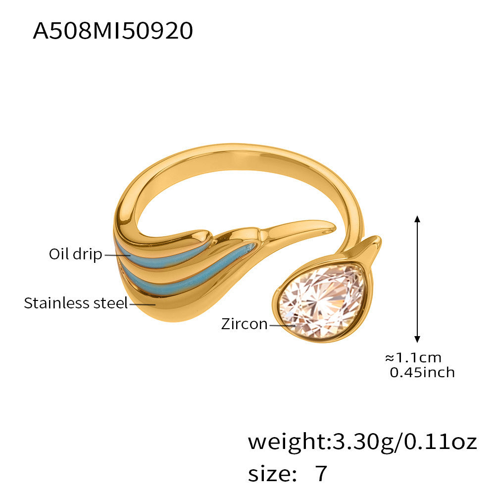 316L Stainless Steel Sparkling Teardrop Zircon Angel Wing Adjustable Ring - Image 18