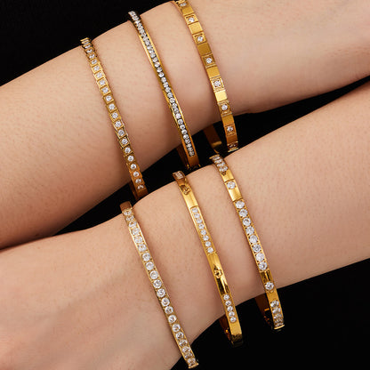 316L Stainless Steel Sparkling Zircon Hinged Bangle Set - Image 10