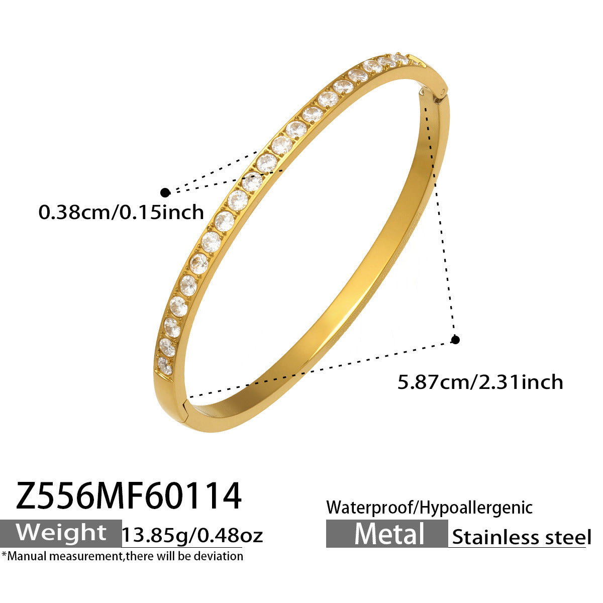 316L Stainless Steel Sparkling Zircon Hinged Bangle Set - Image 13