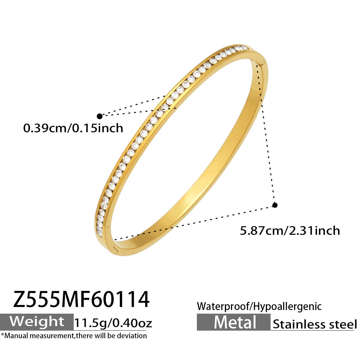 316L Stainless Steel Sparkling Zircon Hinged Bangle Set - Image 14