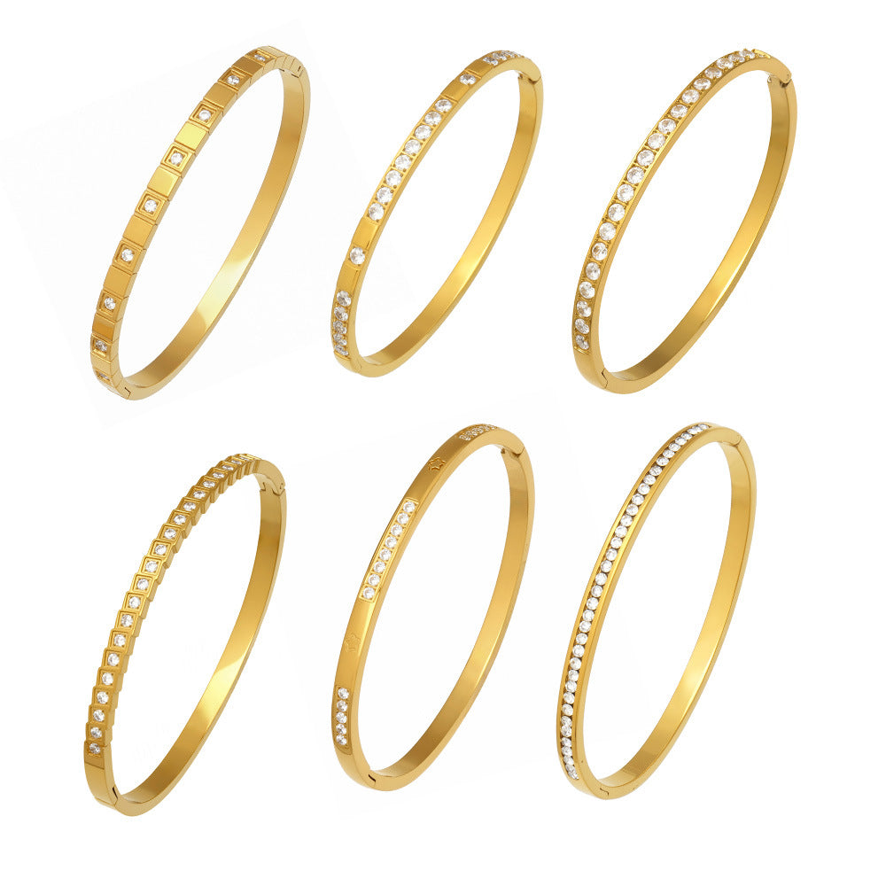 316L Stainless Steel Sparkling Zircon Hinged Bangle Set - Image 15