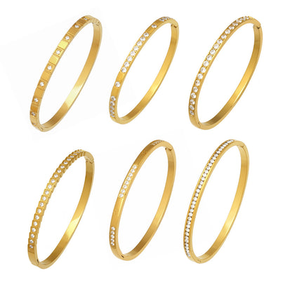 316L Stainless Steel Sparkling Zircon Hinged Bangle Set - Image 15