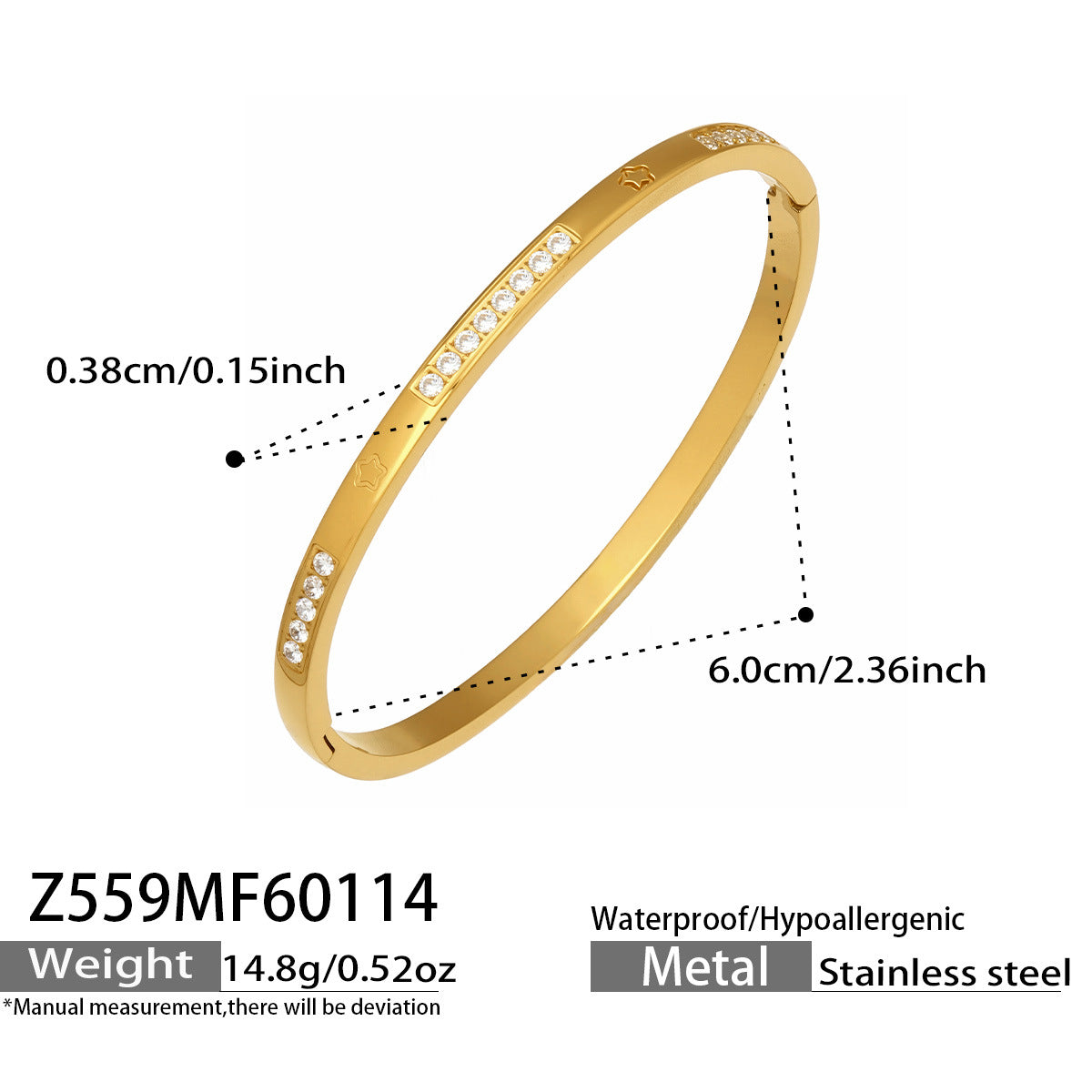 316L Stainless Steel Sparkling Zircon Hinged Bangle Set - Image 2