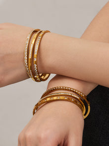 316L Stainless Steel Sparkling Zircon Hinged Bangle Set - Image 3