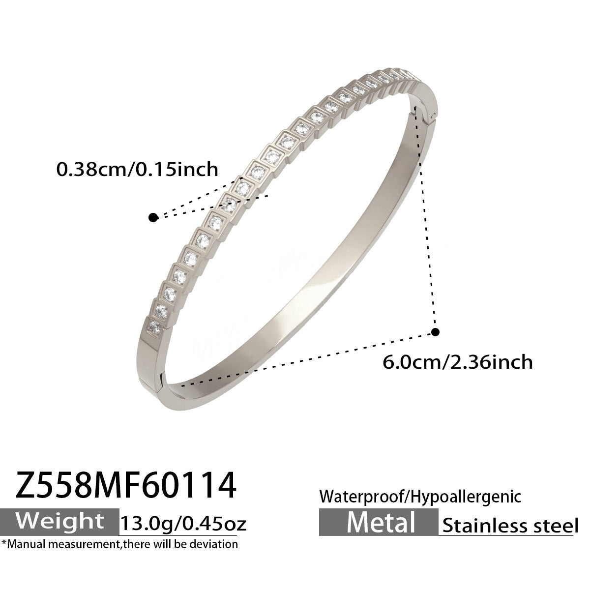 316L Stainless Steel Sparkling Zircon Hinged Bangle Set - Image 4