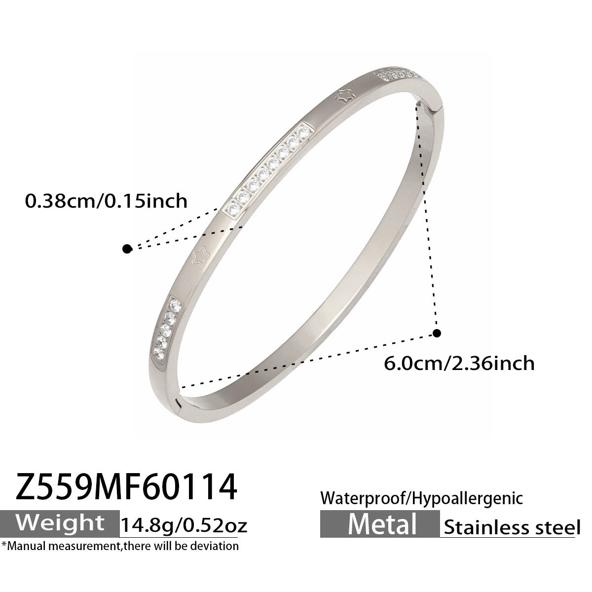316L Stainless Steel Sparkling Zircon Hinged Bangle Set - Image 5