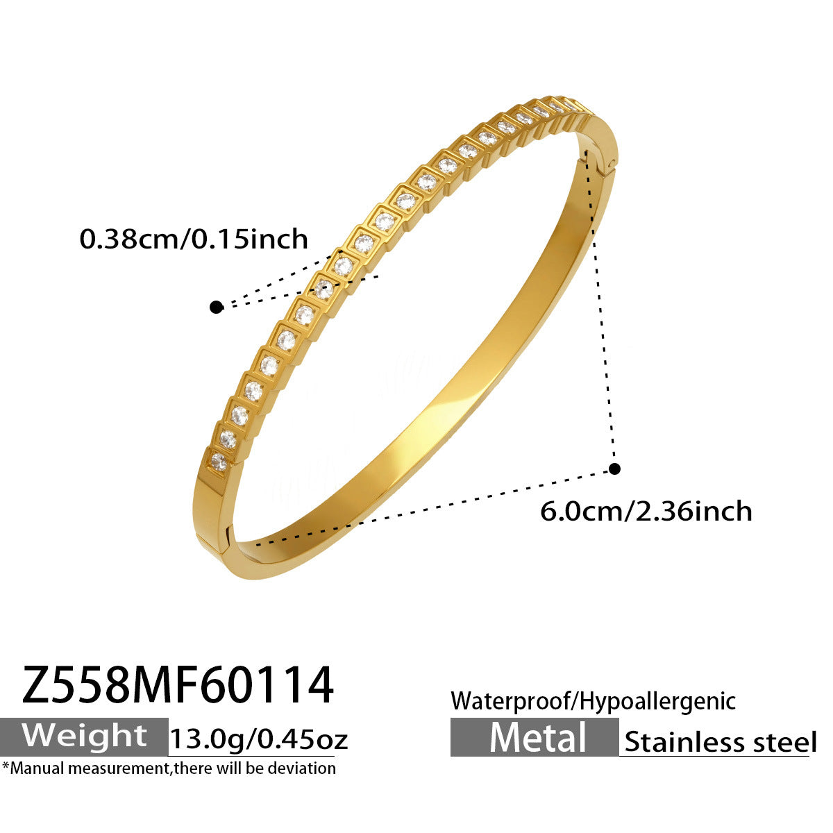 316L Stainless Steel Sparkling Zircon Hinged Bangle Set - Image 6