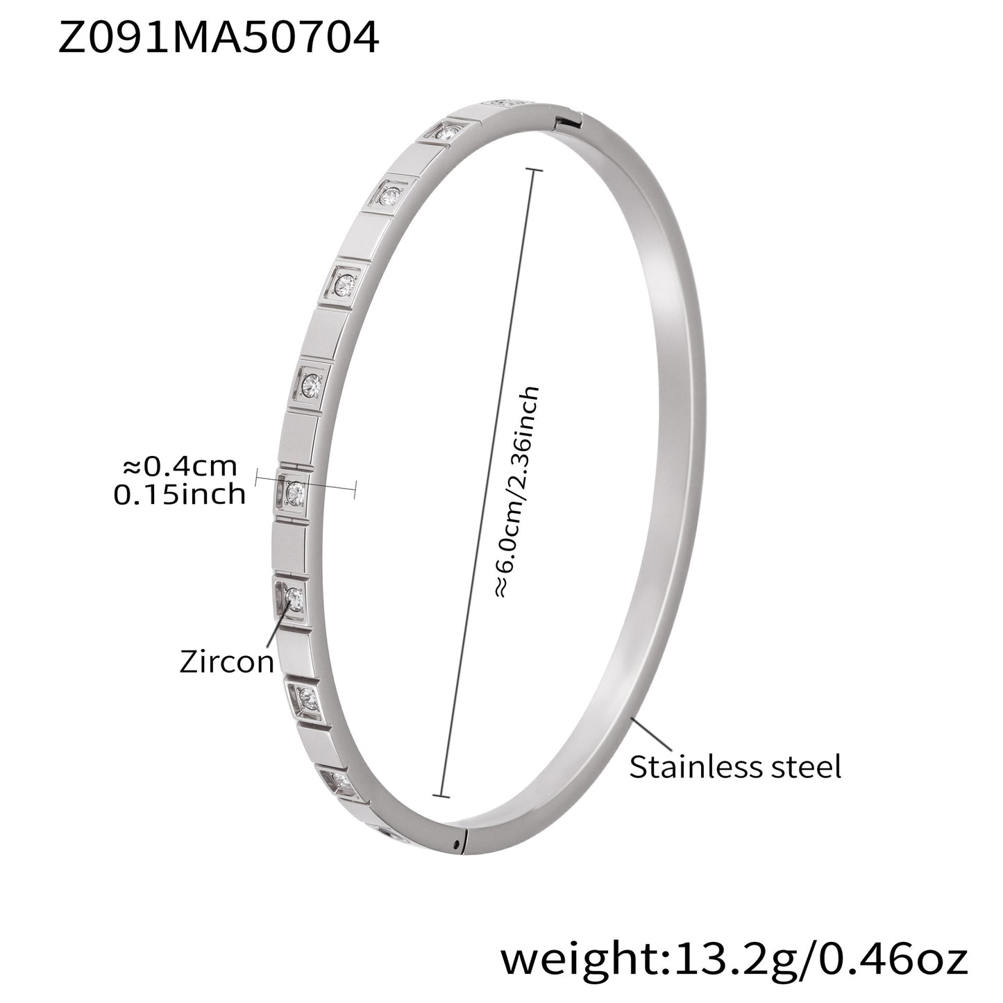 316L Stainless Steel Sparkling Zircon Hinged Bangle Set - Image 8